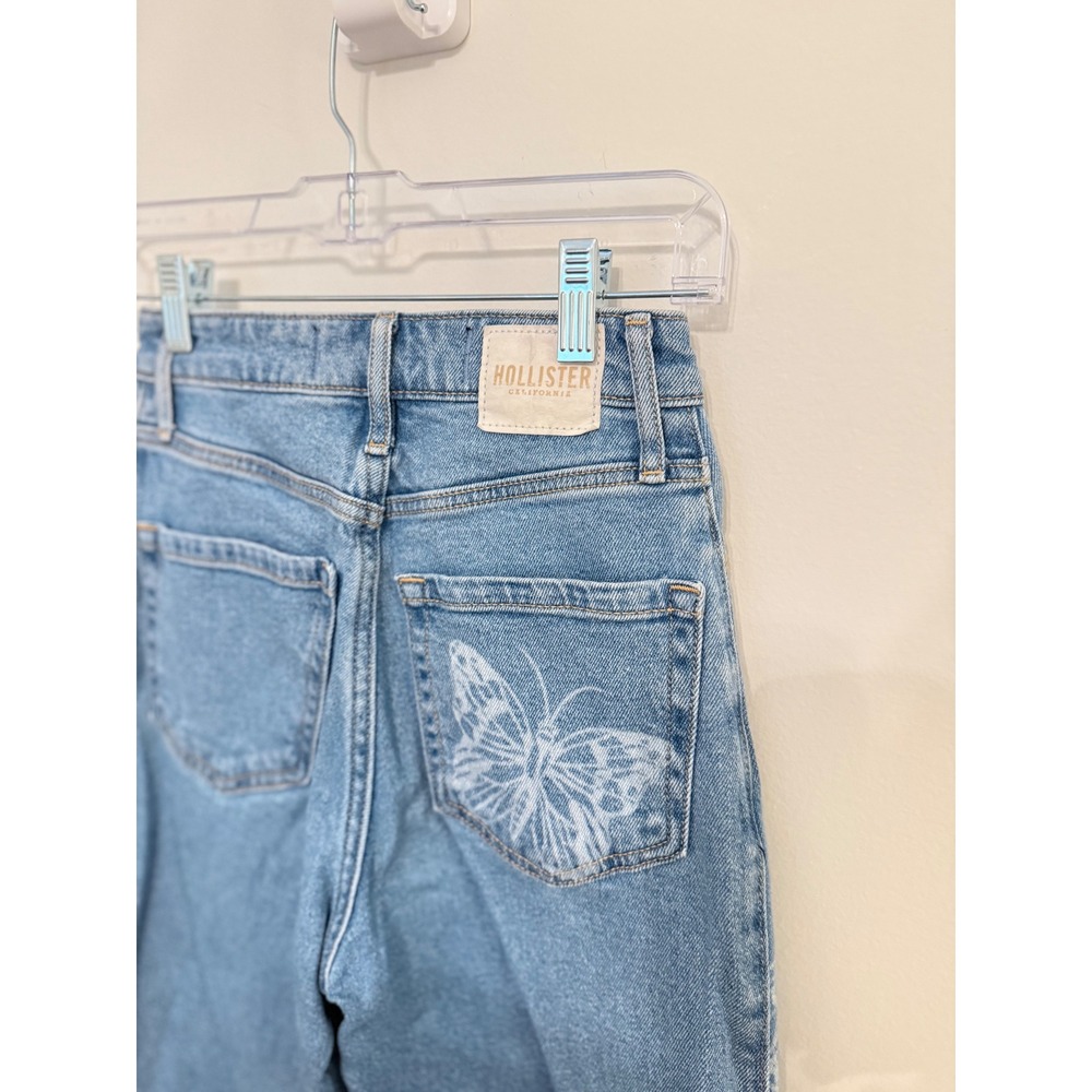 Hollister Ultra High-Rise Dad Jeans Light Wash Butterfly Print 0R Y2K - Picture 7 of 9